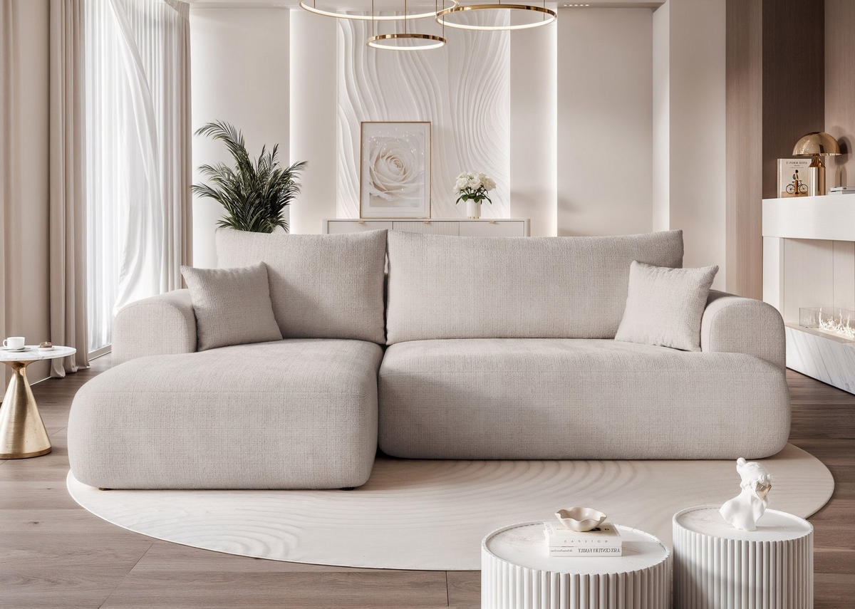 ECKSOFA BLOOM mit Schlaffunktion und Bettkasten Hellgrau - Hellgrau, Holzwerkstoff/Kunststoff (263/150cm) - Idohome