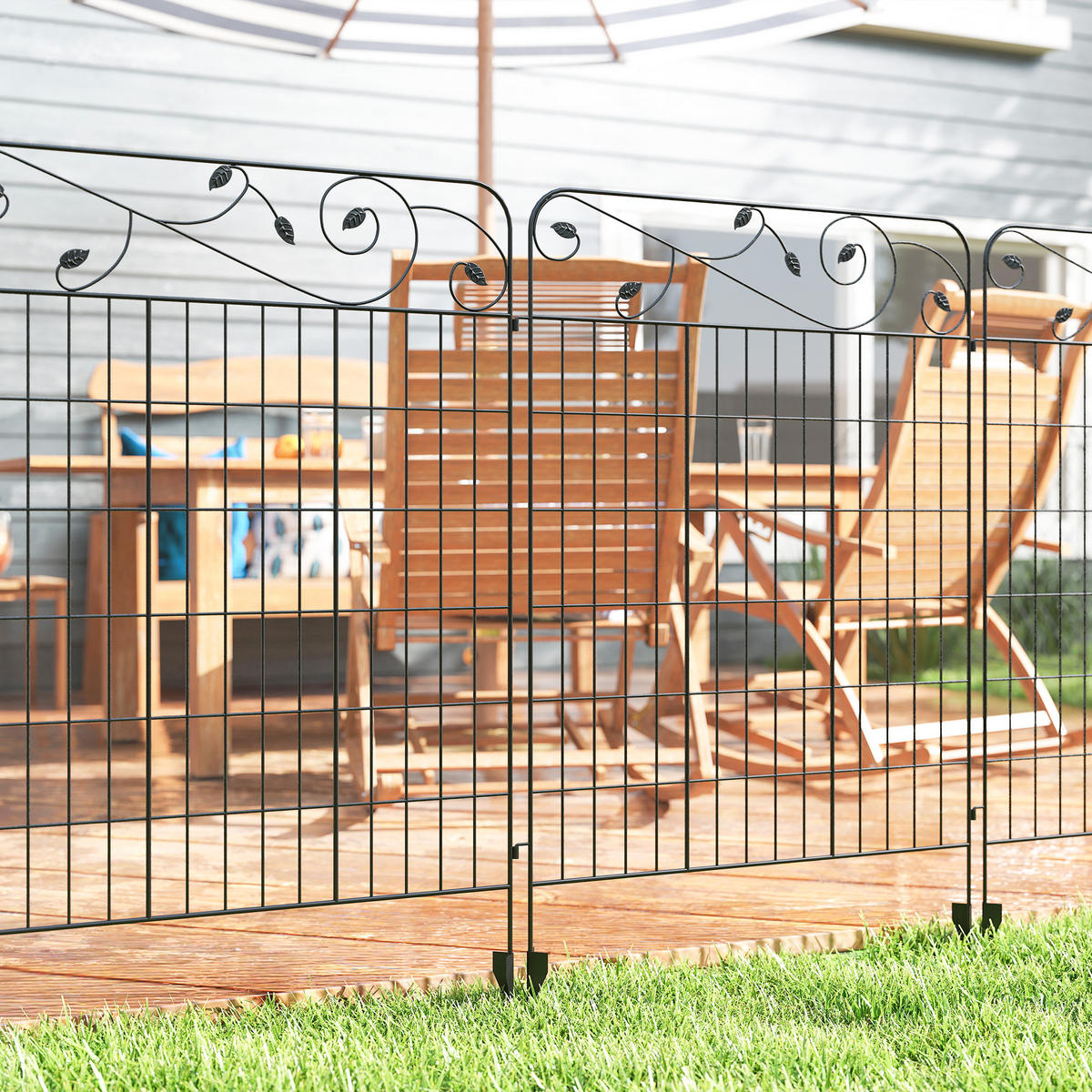 GARTENZAUN, Metall, Schwarz - Schwarz, Metall (1/110cm) - Outsunny