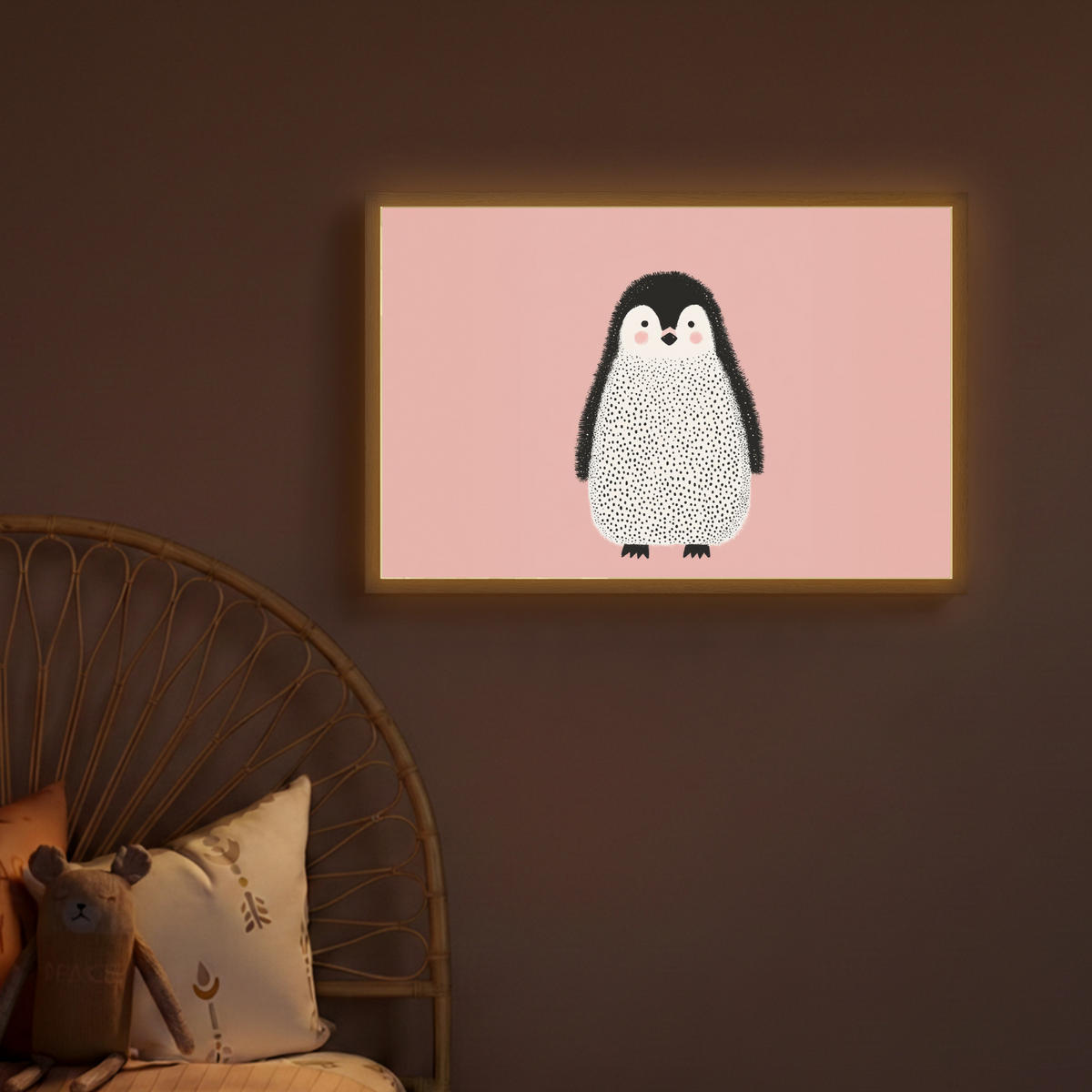 DOBÍJECÍ NOČNÍ LAMPIČKA Tučňák - Tečky - Minimalistický - Růžový 60x40 cm - růžová, kompozitní dřevo (8/60/40cm) - OnlyWow