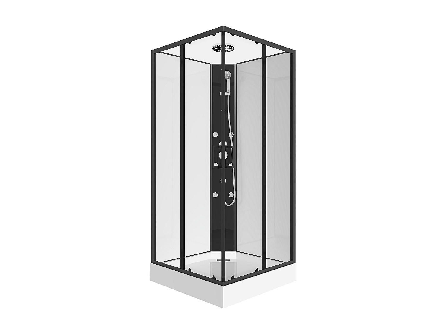 ECK-DUSCHKABINE mit Hydromassage - 80 x 80 x 225 cm - KIVORA - Schwarz, Glas (80/80/200cm) - Vente-Unique