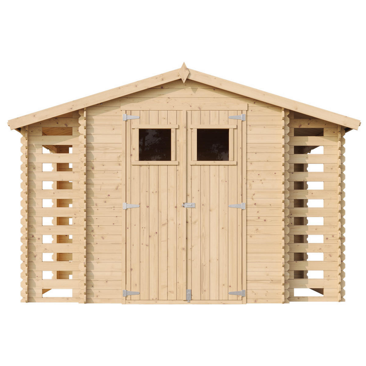 HOLZHAUS GARTENHAUS mit Brennholzschuppen M391+M391G - mit imprägniertem Boden - 3,53 + 0,97 + 0,97 m2 - Beige, Holz (328/218/206cm) - Timbela