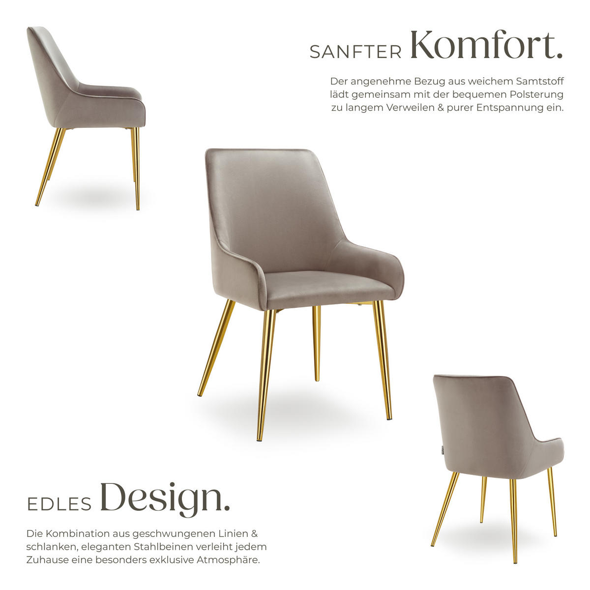 POLSTERSTUHL 2er Set Avane 52 x 61 x 89 cm taupe - Taupe, Textil (52/89/61cm) - tectake
