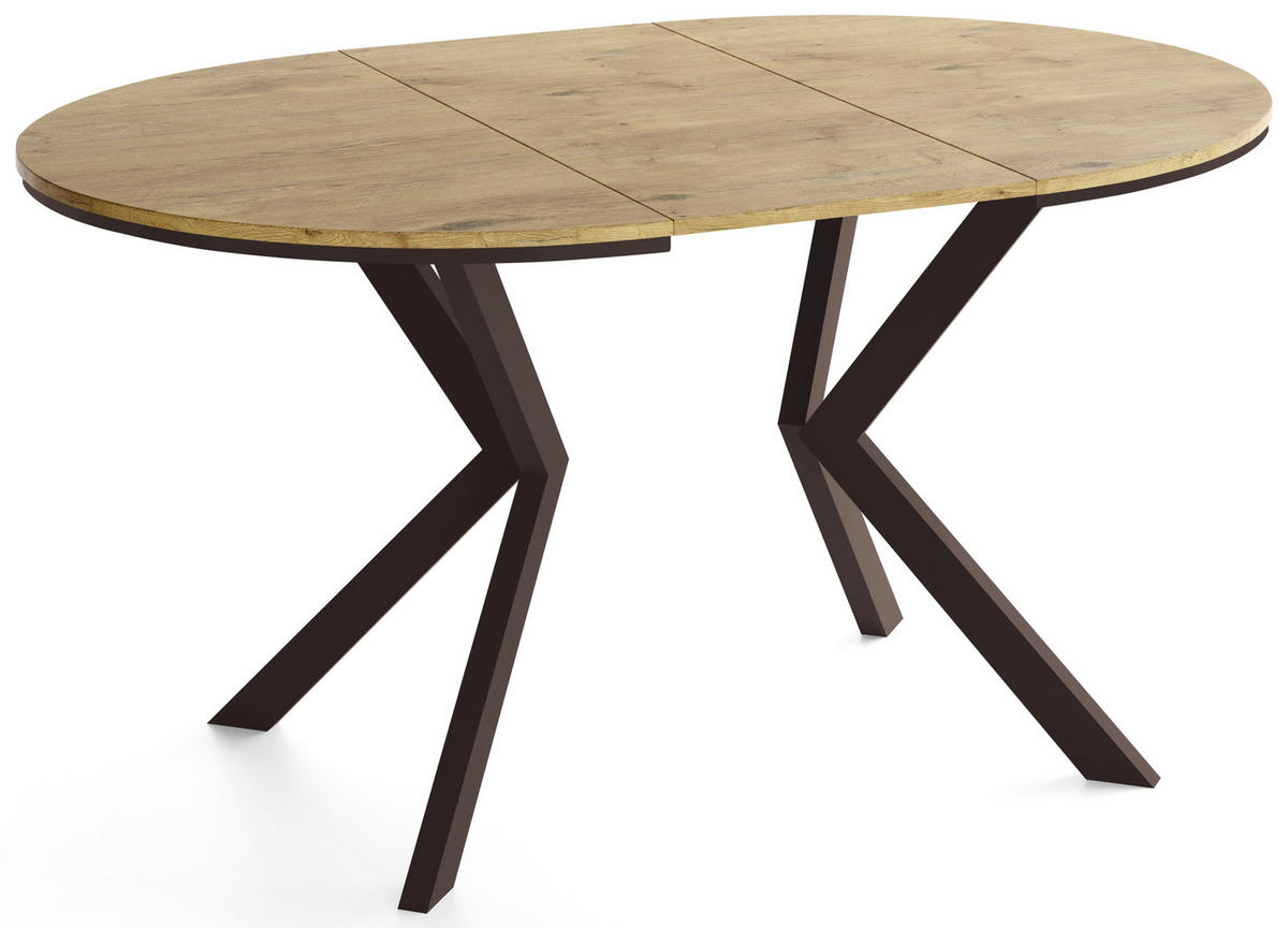 ESSTISCH Valio Neo rund oval ausziehbar verlängerbar mit braunen Metallbeinen, Eiche Hellbraun 90-130/90/76 cm - Eichefarben/Braun, Holzwerkstoff/Metall (90/130/76cm) - WFL GROUP
