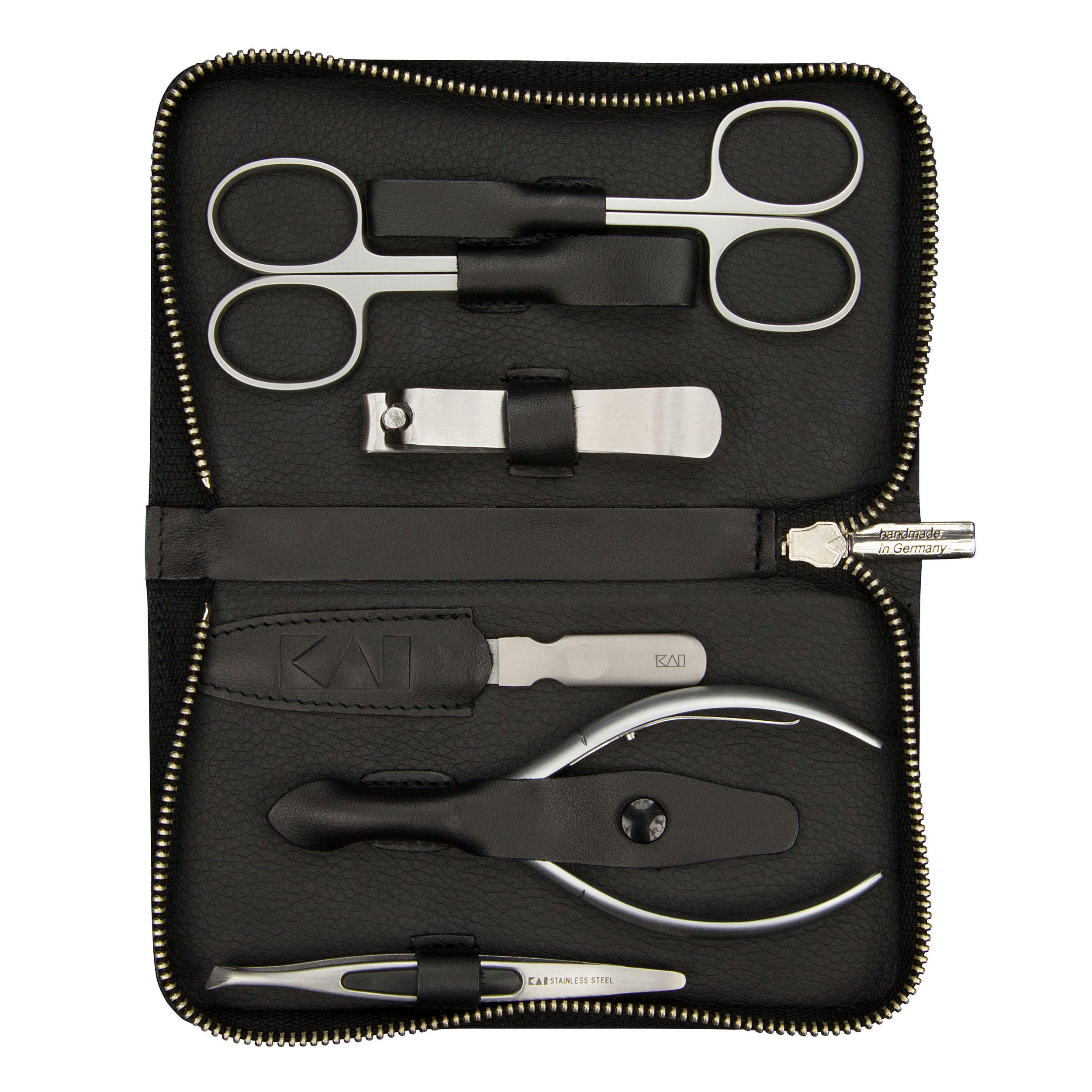 NAGELPFLEGE Set BCI 03 6-tlg. im Lederetui, Edelstahl, Nappaleder, Silberfarben, Schwarz - Silberfarben, Metall (1/1/2.08cm) - Kai Messer
