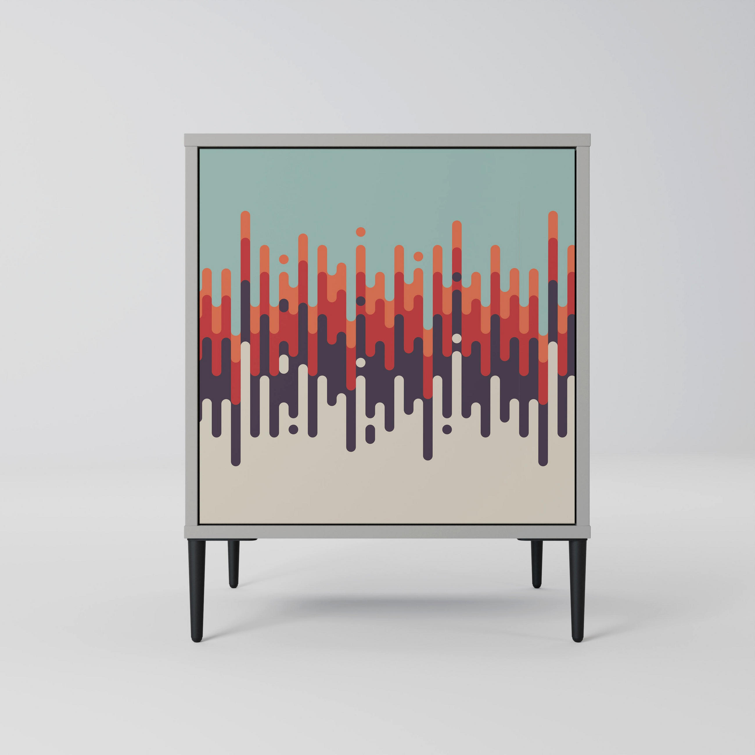 SIDEBOARD CHROMA CONTOURS, Grau, 57,5x42x72,5 cm, Schwarze Metallfüße - Multicolor/Schwarz, Holzwerkstoff/Metall (57.5/72.5/42cm) - SpaceRebels