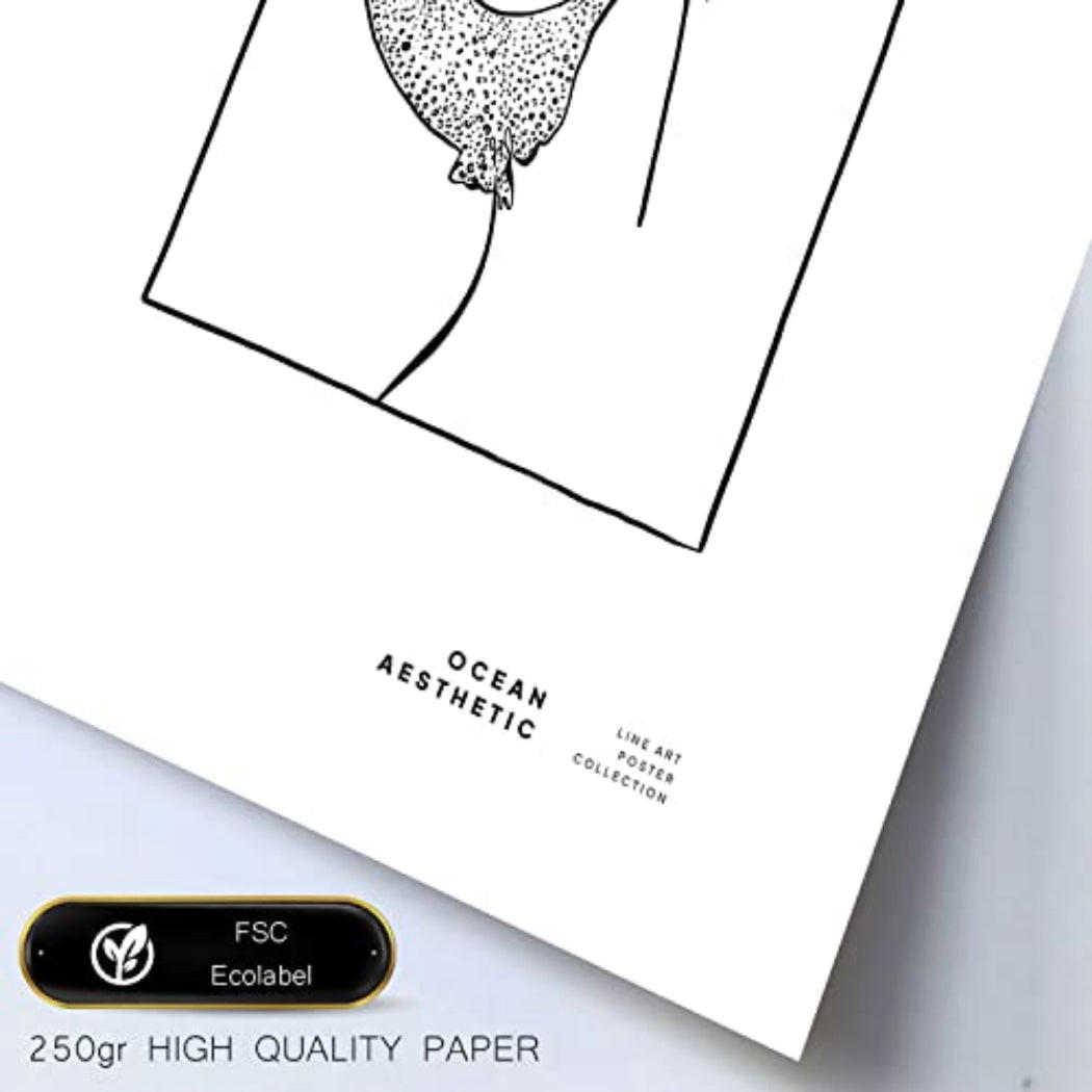 POSTER Set Mit 6 In Schwarzer Tinte Seltener Fisch Kunstdrucke Von Meer Und Ozean Für Innenarchitektur A3 & A4 Weißer Rahmen - Weiß, Papier (29/3cm) - Nacnic