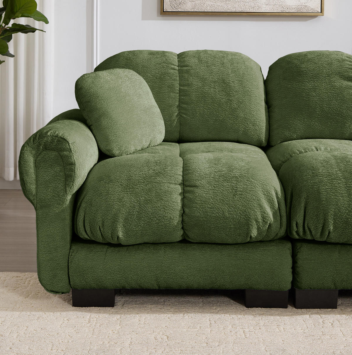 SOFA 260/86/90 cm in Grün aus Chenille mit Steppnähten und modularer Bauweise - Grün, Textil (86/90/260cm) - Flora Grace