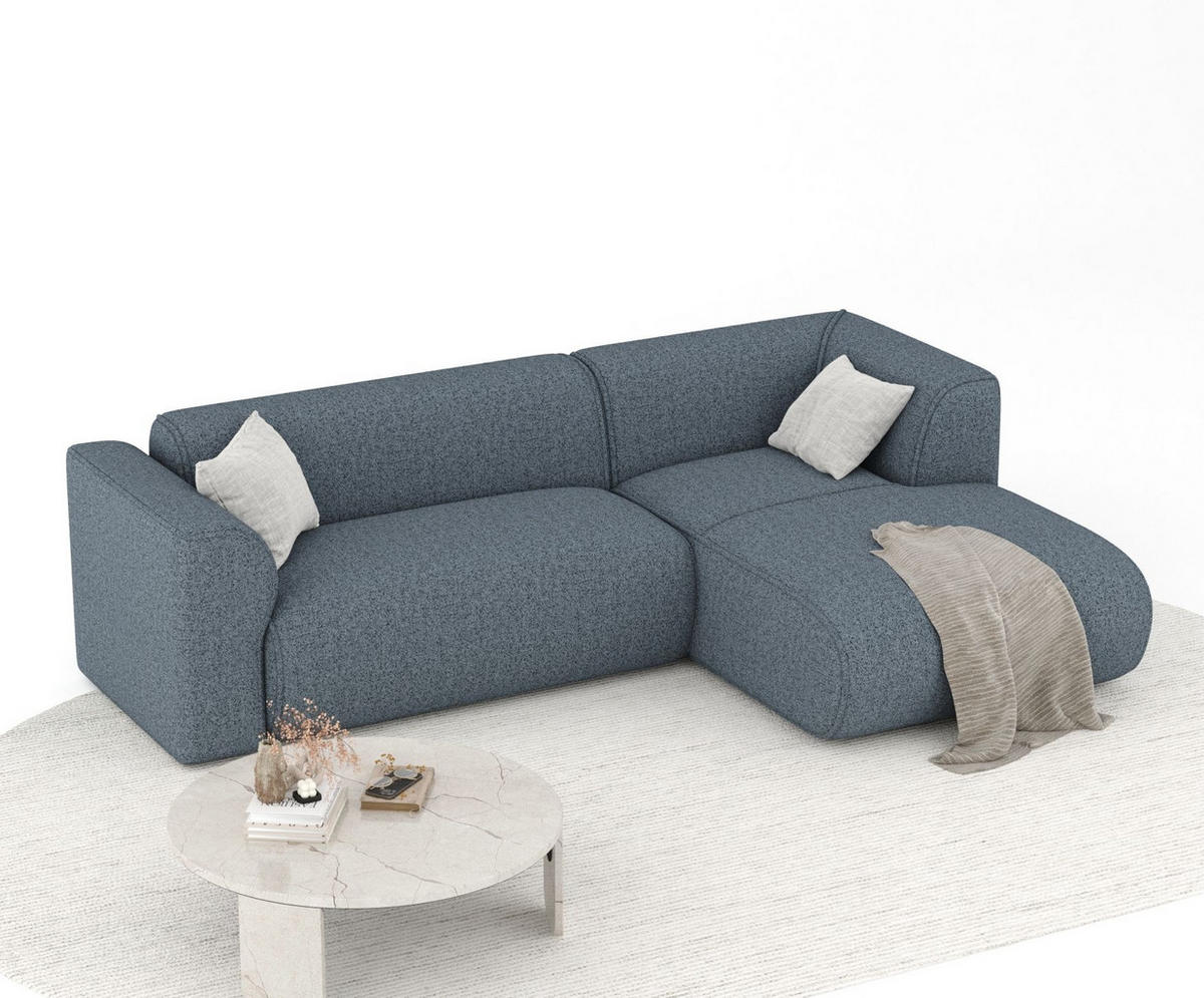 ECKSOFA Melani Blau grau Webstoff - Rechts Seite - Schwarz/Dunkelblau, Holz/Holzwerkstoff (162/256cm) - Maison de Reve
