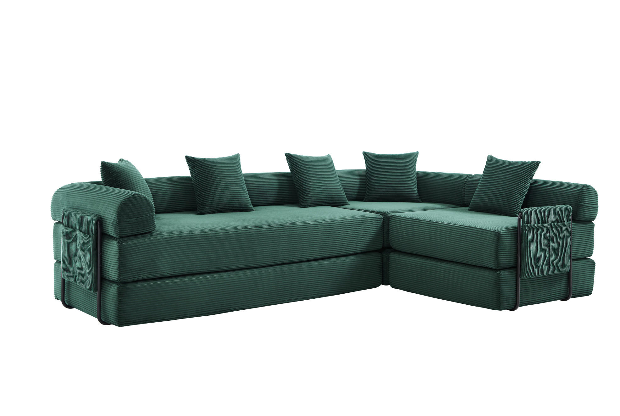 MODULARES Sofa 270/180/64 cm aus Cord mit Schlaffunktion und Seitentasche Smaragdgrün - Smaragdgrün, Textil (180/64/270cm) - Modenvie