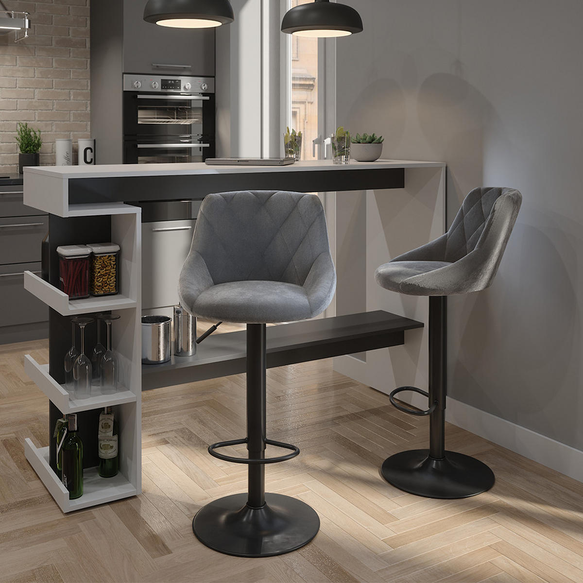 BARHOCKER 2ER SET Sena, Grau/Schwarz, 38.5 x 84 cm - Schwarz/Grau, Textil (47.5/84/49cm) - Vicco