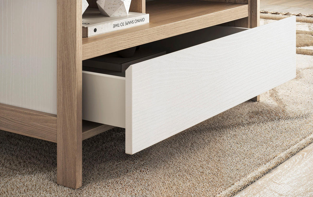 COUCHTISCH in weiß und Eiche Beistelltisch skandinavisch 80 x 60 cm, Soft-Close Finnes - Eichefarben/Weiß, Holzwerkstoff (60/80/46cm) - Furn.Design