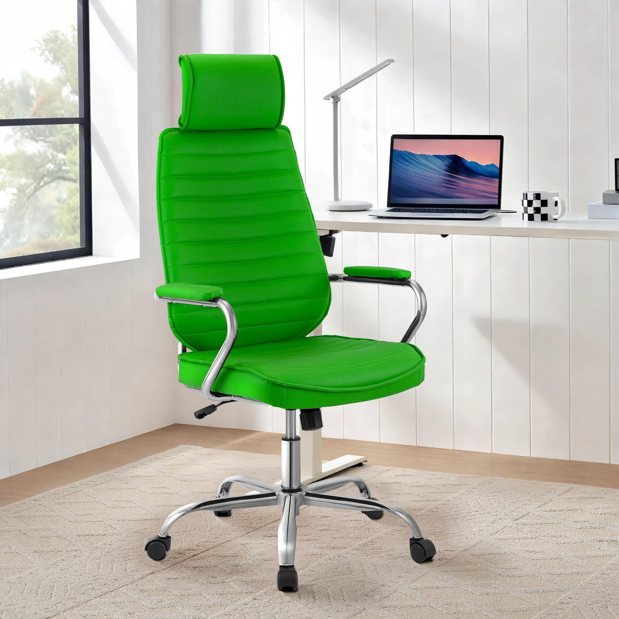 CHEFSESSEL Lederlook Grün - Chromfarben/Grün, Textil/Metall (60/117/67cm) - CLP