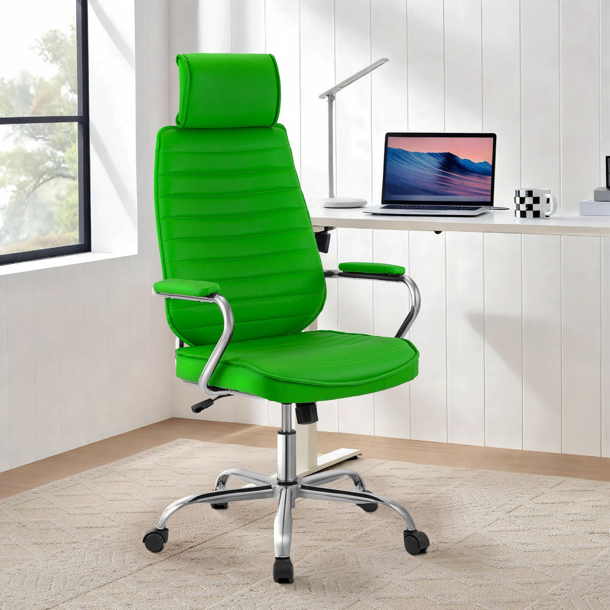 CHEFSESSEL Lederlook Grün - Chromfarben/Grün, Textil/Metall (60/117/67cm) - CLP