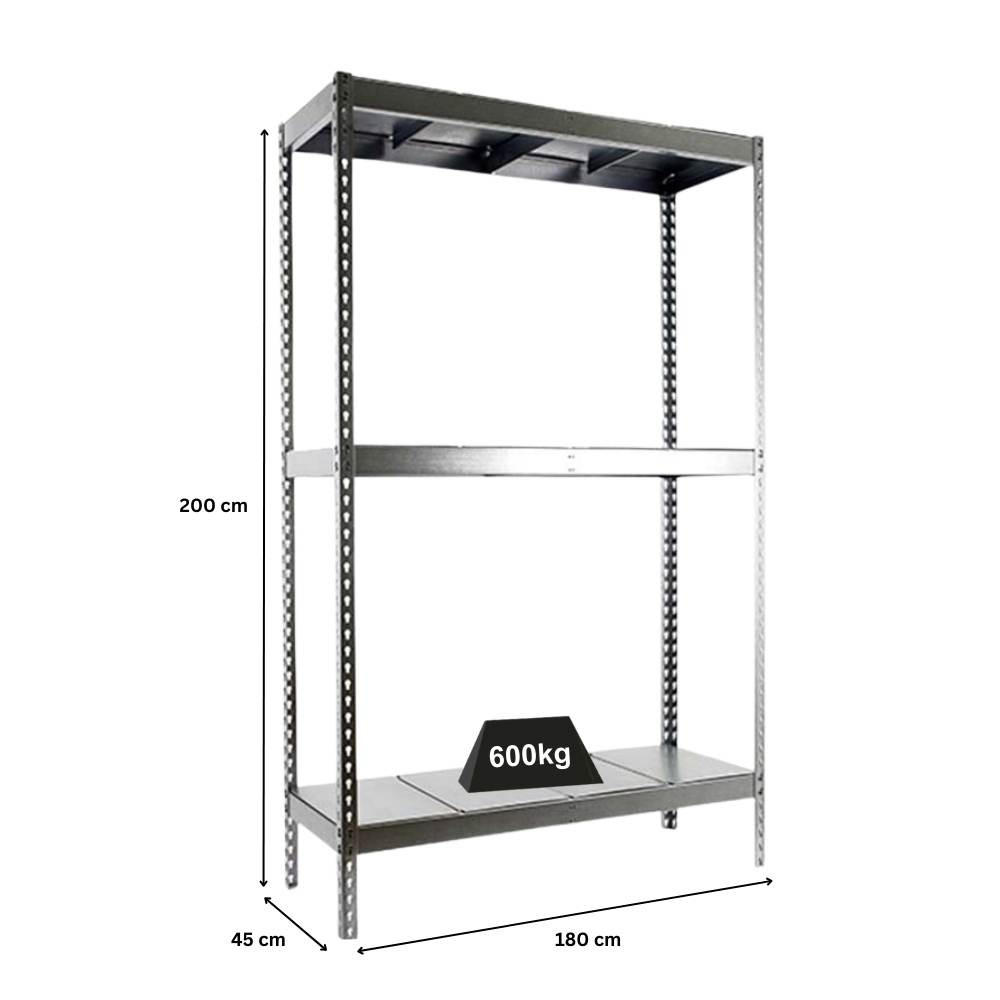 SCHWERLASTREGAL METAL BEAST THREE | HxBxT 200x180x45cm | Fachlast 600kg | Verzinkt - Silberfarben, Metall (180/200/45cm) - PROREGAL