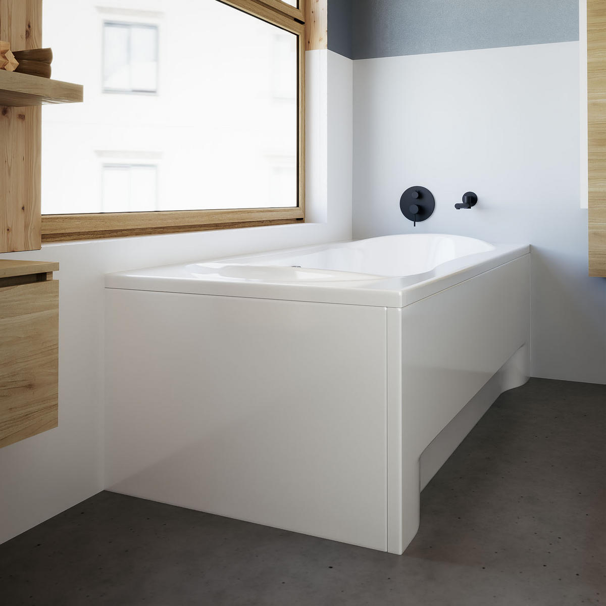 BADEWANNE Rechteck LONG 170/80 mit Schürze Ablauf Füße - Weiß, Kunststoff (80/62/170cm) - bad land