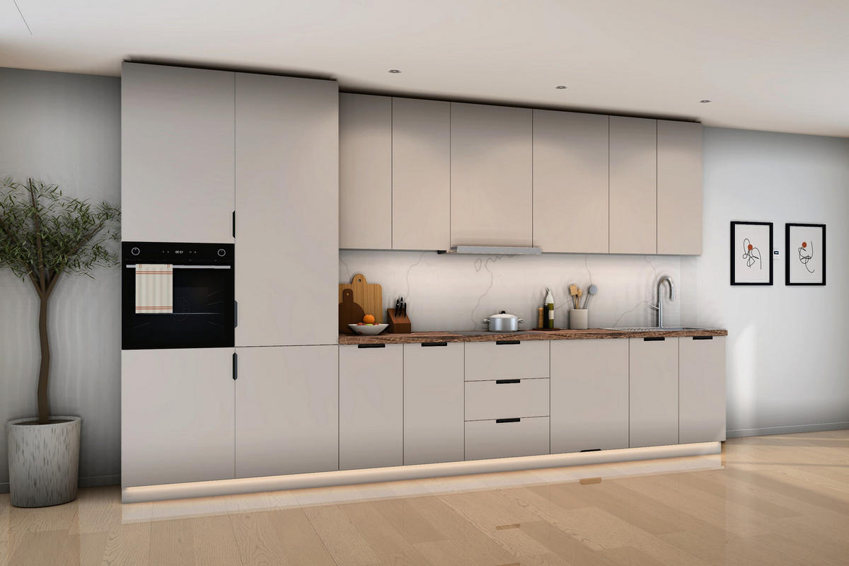 KÜCHENZEILE Sorento Weiß & Beige – 400 cm – K58-G400 L - Beige/Schwarz, Holzwerkstoff/Metall (400/247/58cm) - ROYAL24_MARKT