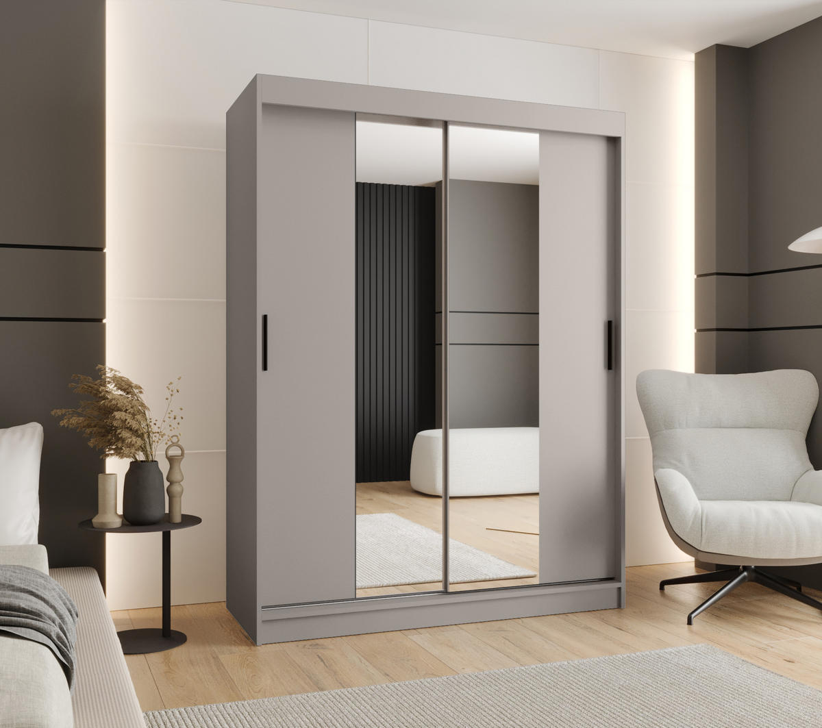 ŠATNÍ skříň s posuvnými dveřmi 200/150/62 2dveřová - černá/kašmírová, dřevo/plast (150/200/62cm)