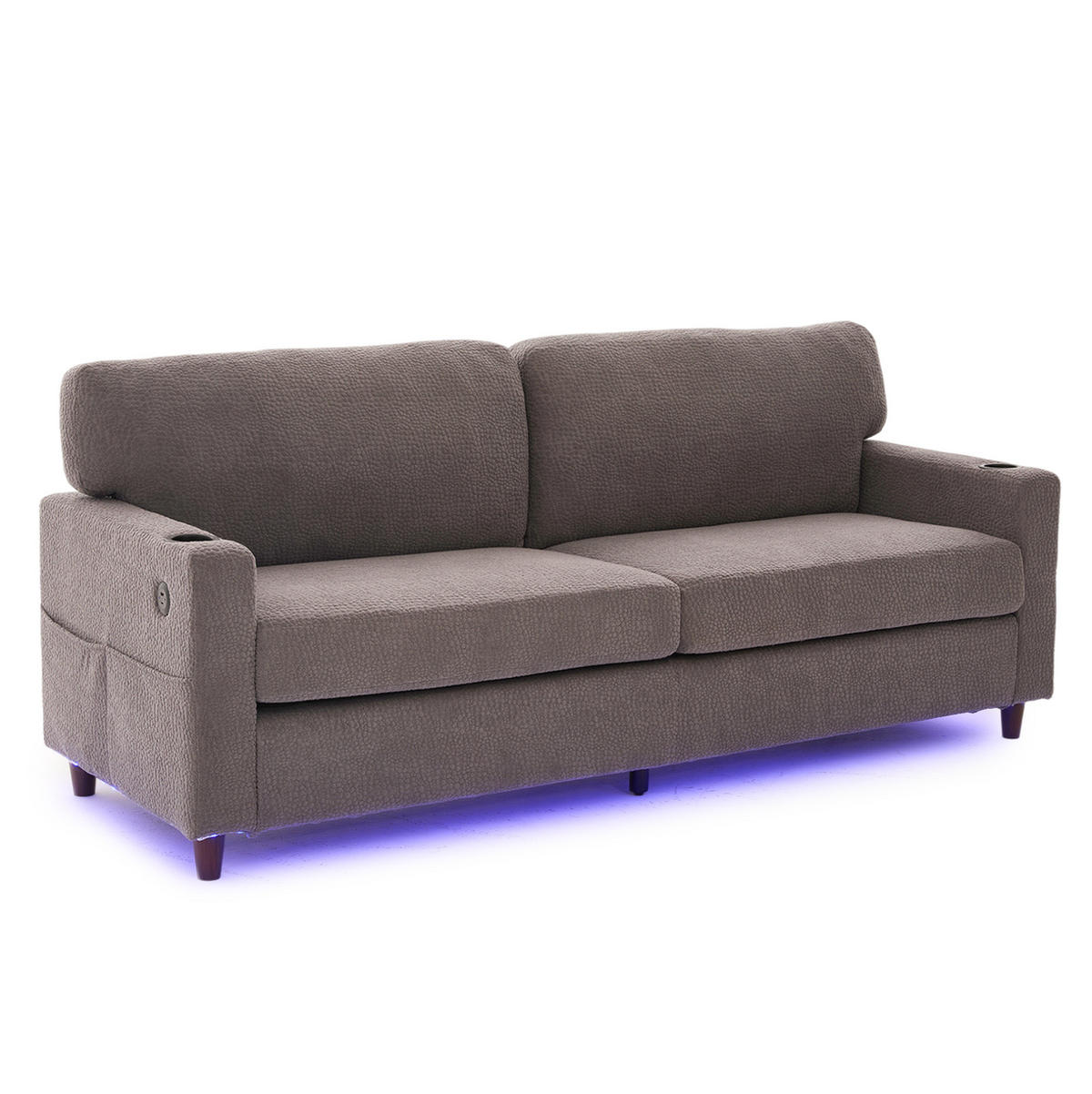 2-SITZER-SOFA aus Chenille 203x77,5x86 cm Hellgrau mit USB-C, LED, Getränkehaltern und Seitentaschen - Hellgrau, Textil (77.5/86/203cm) - Modfu