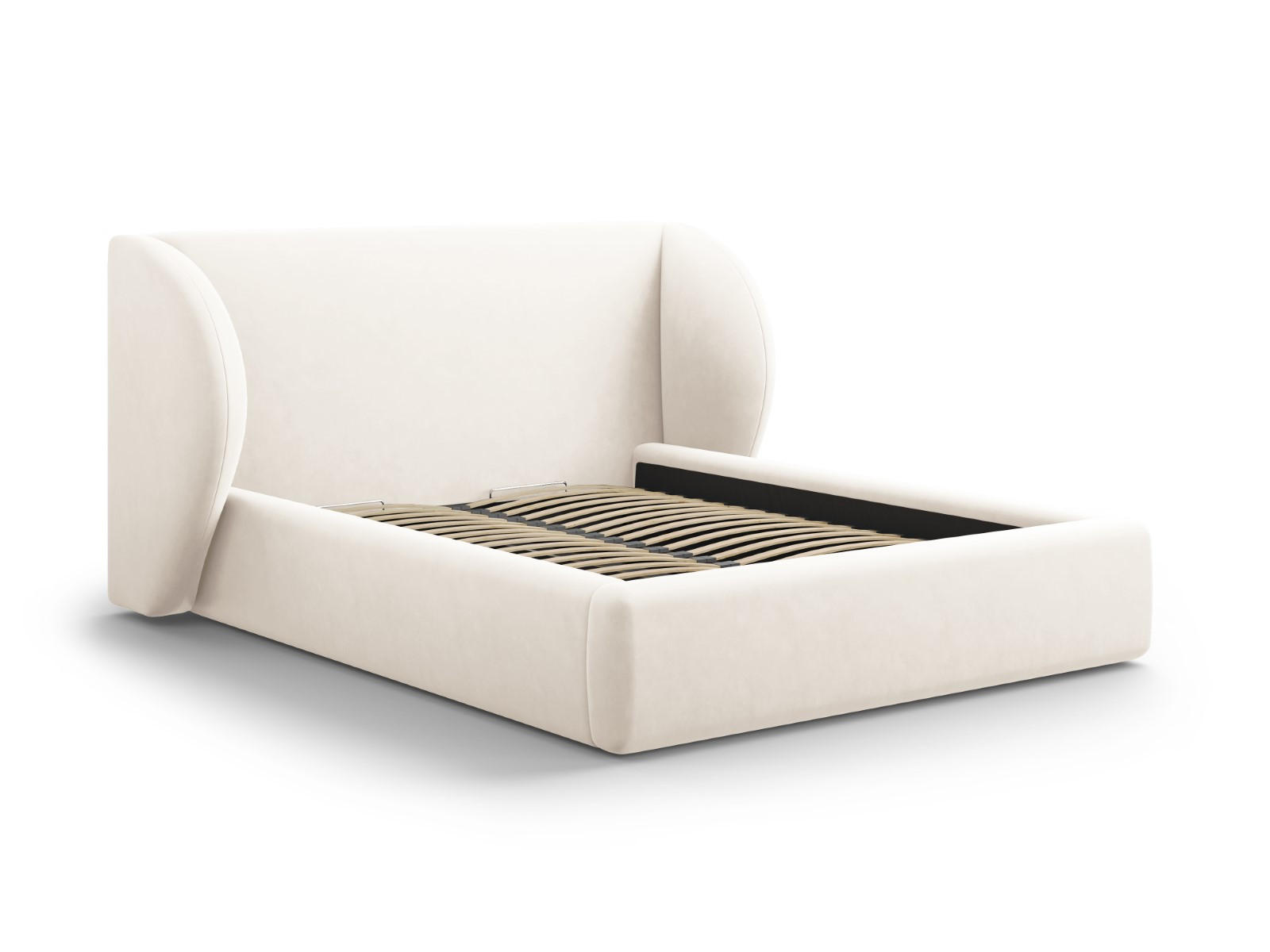 BETT mit Bettkasten und Kopfteil Miley aus Samt leichtes beige 180x200cm - Beige, Textil (180/200cm) - Micadoni