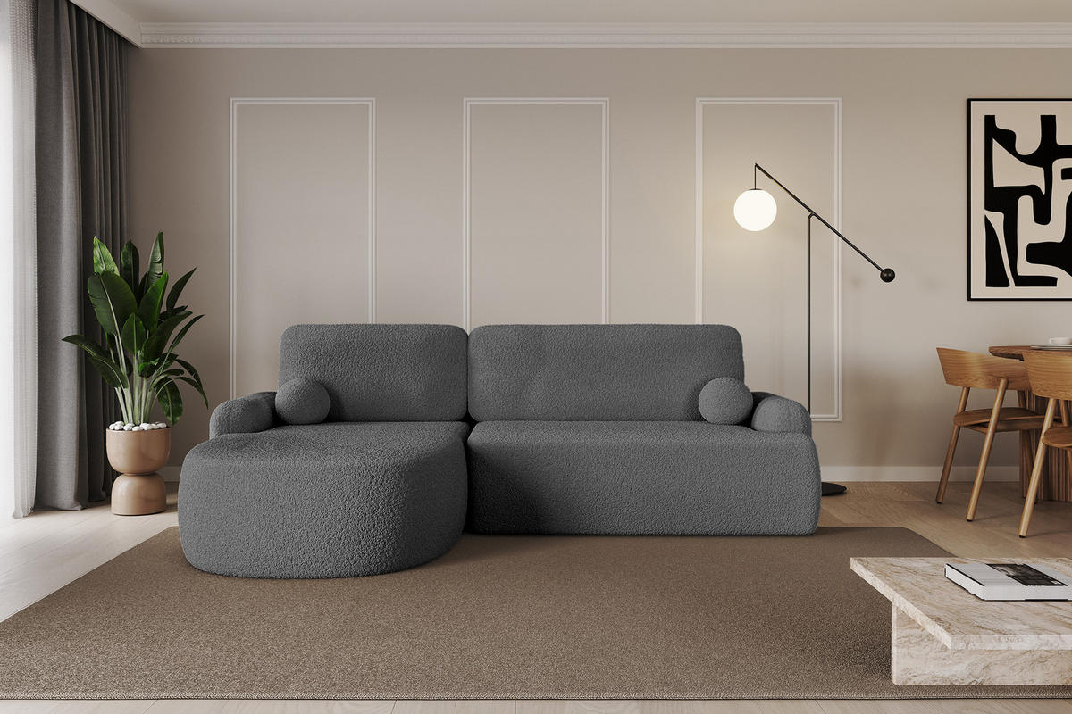 ECKSOFA mit Schlaffunktion und Bettkasten LIRA-L - 264x172x89 Grau - Grau, Holzwerkstoff/Textil (264/172cm) - ALTDECOR