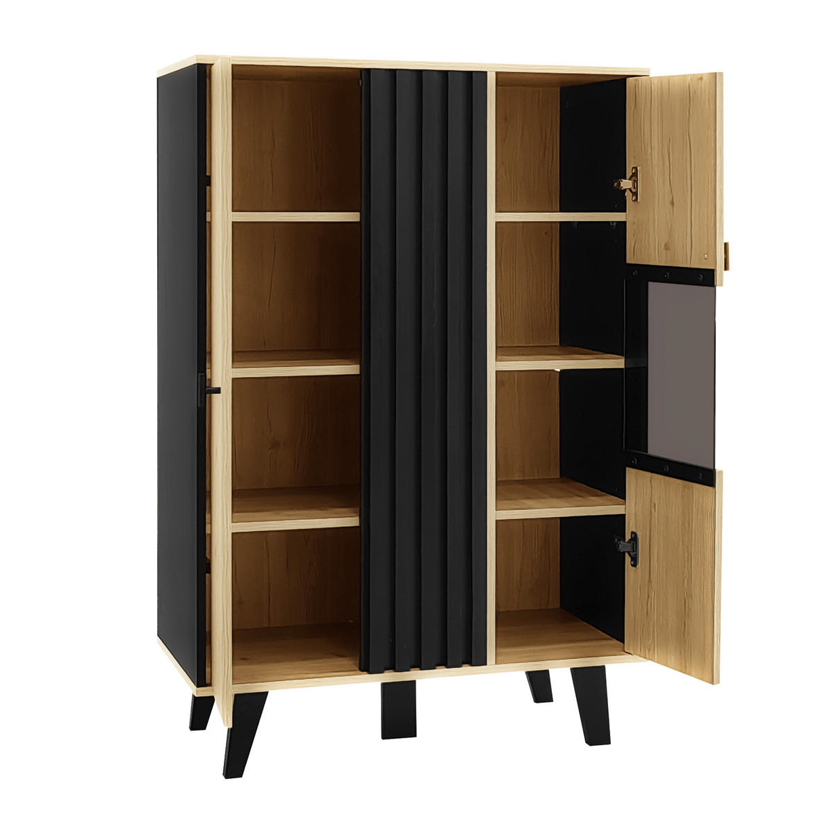 VITRINE Schwarz und Holzfarbe 80/40/120 cm - Naturfarben, Holzwerkstoff (80/120/40cm) - PANGIVO