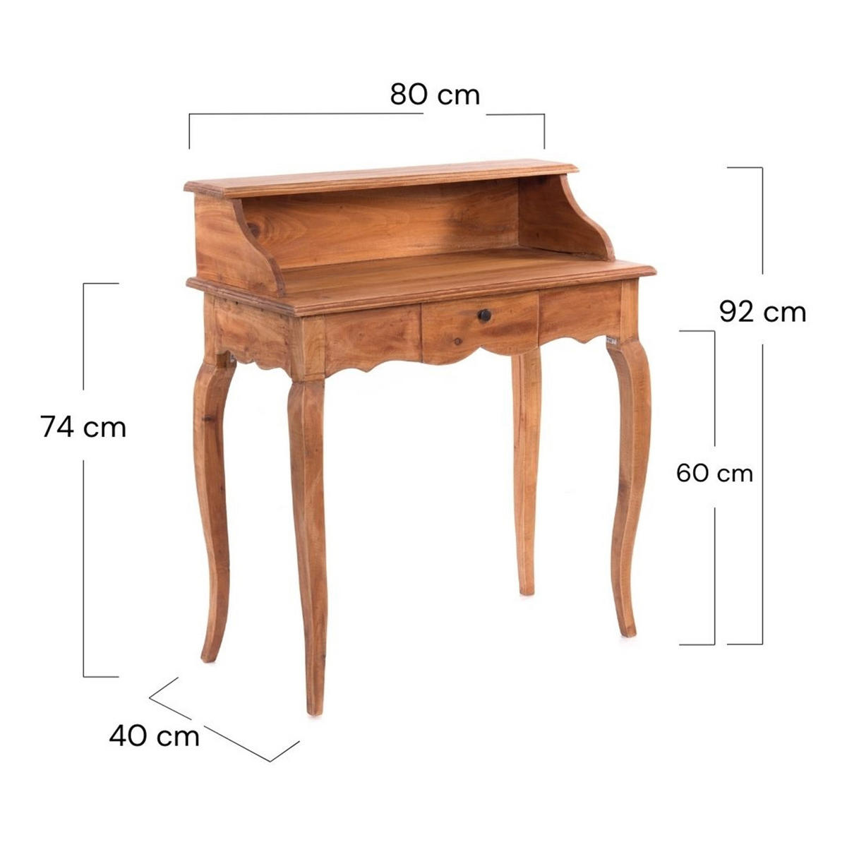 SEKRETÄR Napoleon Mahagoni Massivholz, mit Schublade 08 honigfarben gewachst - Honig, Holz (40/80/92cm) - DESIGN DELIGHTS