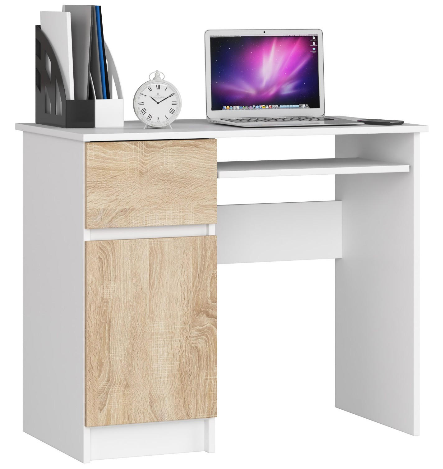 SCHREIBTISCH Weiß, Sonoma Eiche 90x50x77 cm - Weiß/Sonoma Eiche, Holzwerkstoff (50/90/77cm) - Akord