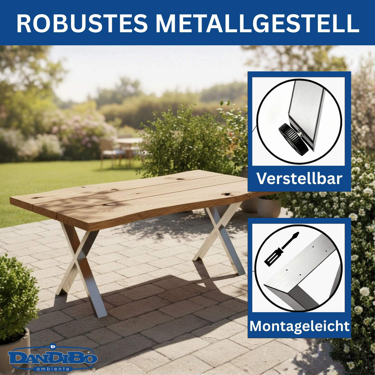 TISCHEBEINE Edelstahl Set 72 x 60 cm Tischgestell Möbelfüße 96676 - Edelstahlfarben, Metall (60/72/8cm) - DanDiBo