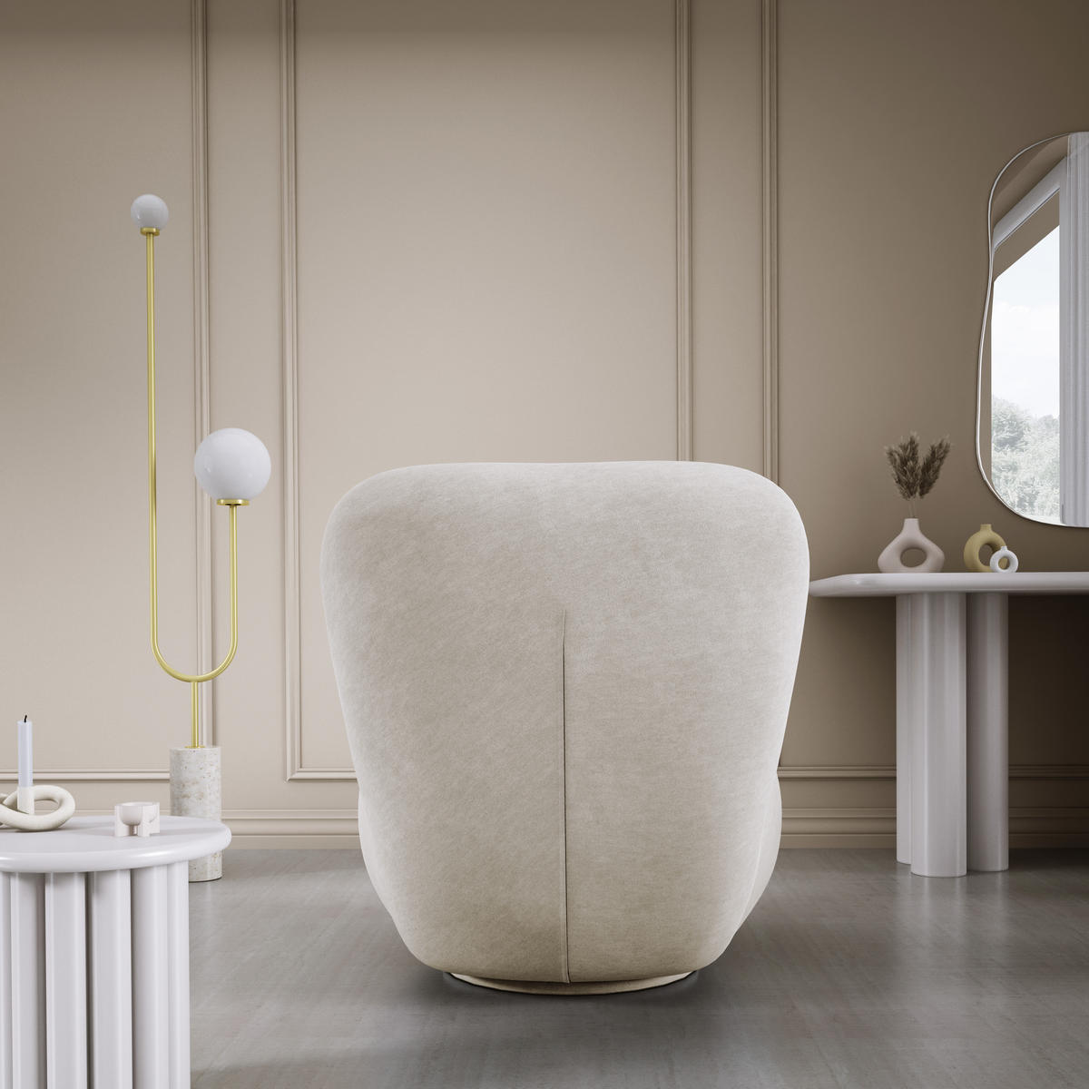 DREHSESSEL LUIS, Freistehend, Sitz drehbar 360°, 39x82x56 cm, SCHMUTZIGES BEIGE - Greige, Holz/Textil (82/72/66cm) - DomoHome