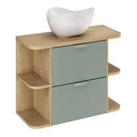 WASCHTISCHKOMBI 100 cm 5 Teile - Aster Green A BM409 in Grün Matt / Cremona-Eiche - Eichefarben/Weiß Hochglanz, Holz/Keramik (100/52.5/46cm)