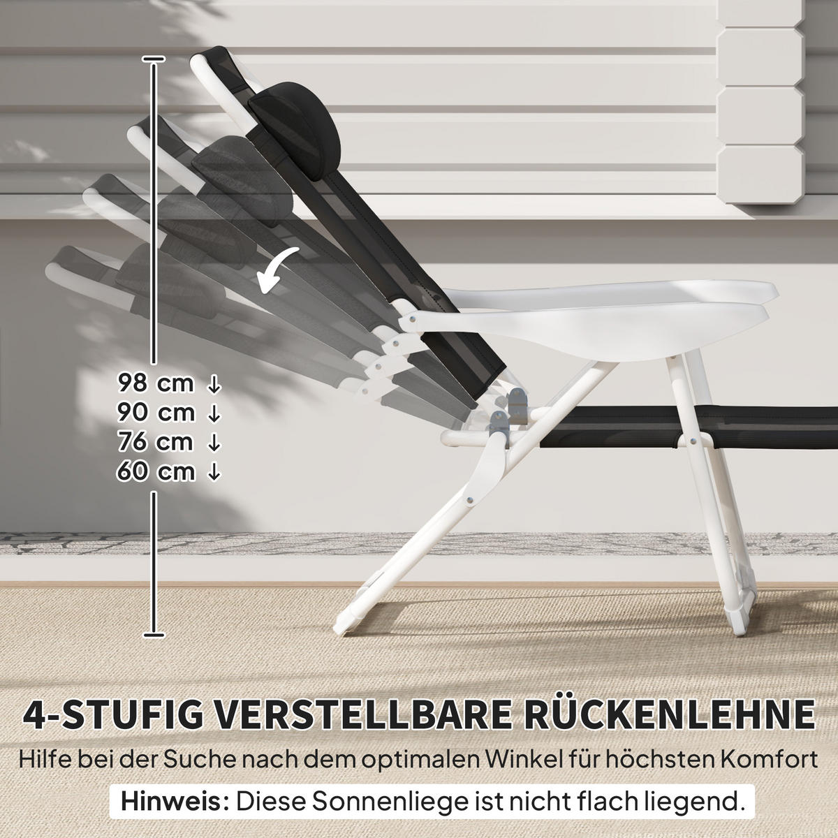 SONNENLIEGE mit Kissen Schwarz - Schwarz/Weiß, Textil/Metall (66/98/160cm) - Outsunny