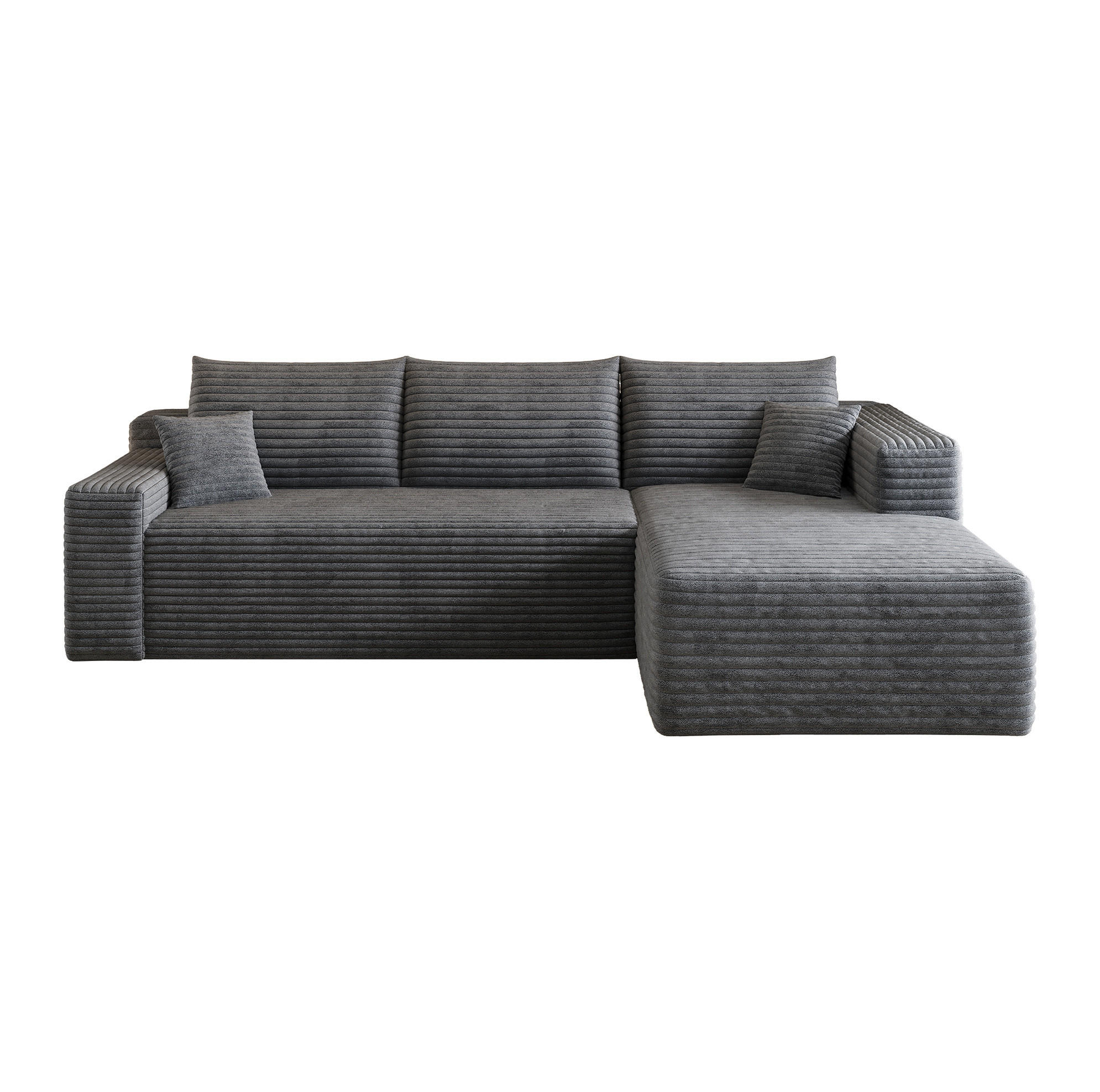 ECKSOFA 241/151/58 cm dunkelgrau aus Stoff mit Chaiselongue und ohne Montage - Dunkelgrau, Textil (151/241cm) - OKWISH