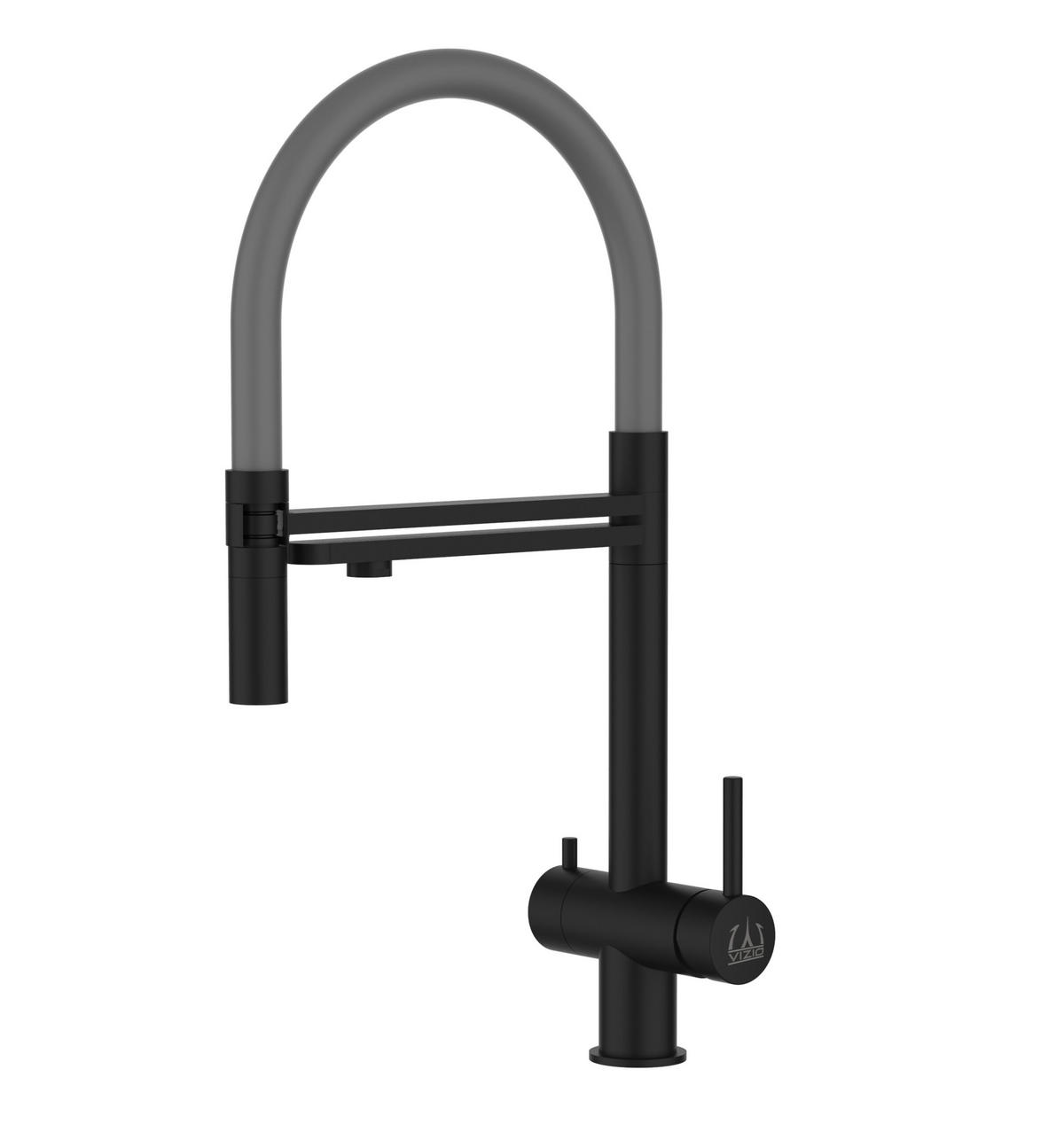 3-WEGE-KÜCHENARMATUR, Edelstahl Massiv aus Chirurgenstahl, PVD Schwarz Matt, 2-Strahl-Brause - Schwarz, Metall (26/49/26cm) - VIZIO