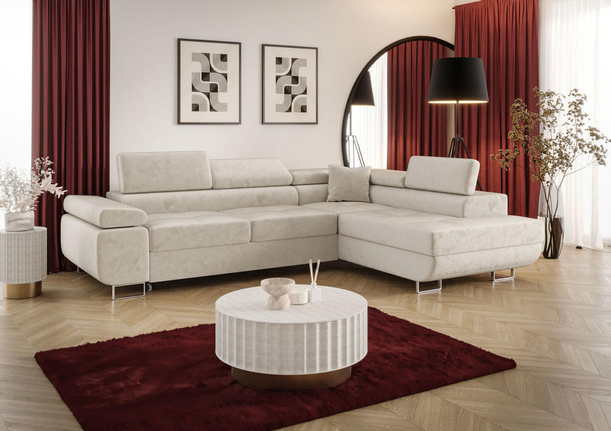 ECKSOFA EMILY mit Schlaffunktion Monolith 02 Rechts - Beige, Textil (275/200cm) - Bedante