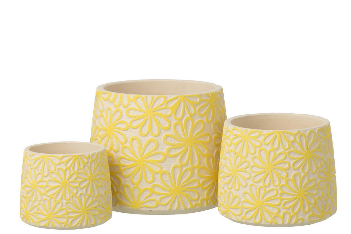 BLUMENTOPF RUND BLUMEN Gelb - Gelb, Stein (20/16.5cm) - J-Line