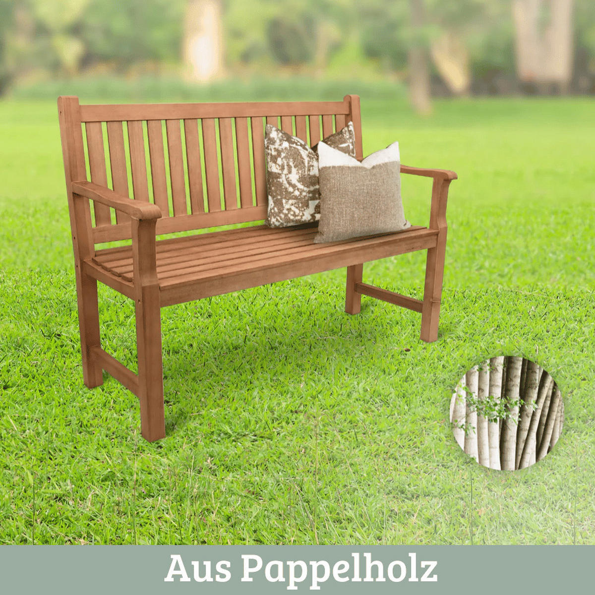 GARTENBANK Holz 2-3 Sitzer EGON Wetterfest 120cm Parkbank - Braun, Holz (120/92/52cm) - DELUKE