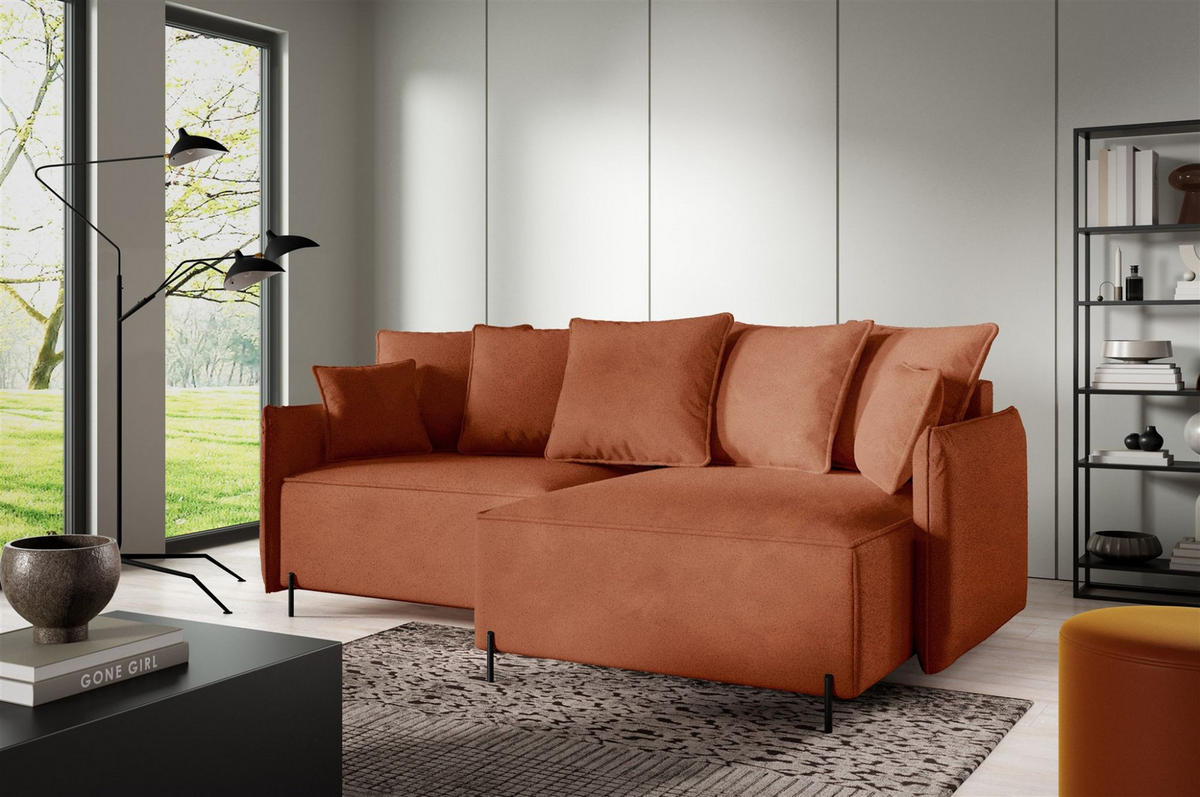 ECKSOFA Betto - Rotbraun, Holzwerkstoff/Textil (221/148cm) - Fun Möbel