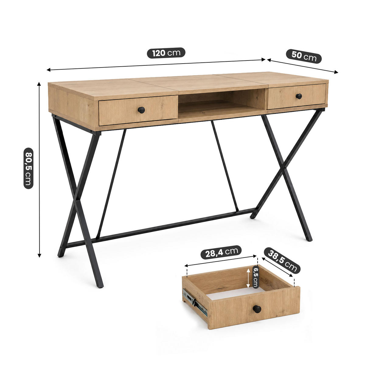 SCHREIBTISCH CROSSLINE 120 cm Eiche Artisan - Schwarz/Eiche Artisan, Holzwerkstoff (50/120/80.5cm) - Akord