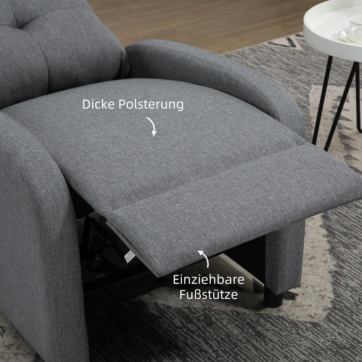 RELAXSESSEL in Grau 87x67x98 cm mit Liegefunktion und Taschenfederkern - Grau, Textil (67/98/87cm) - IVMEU