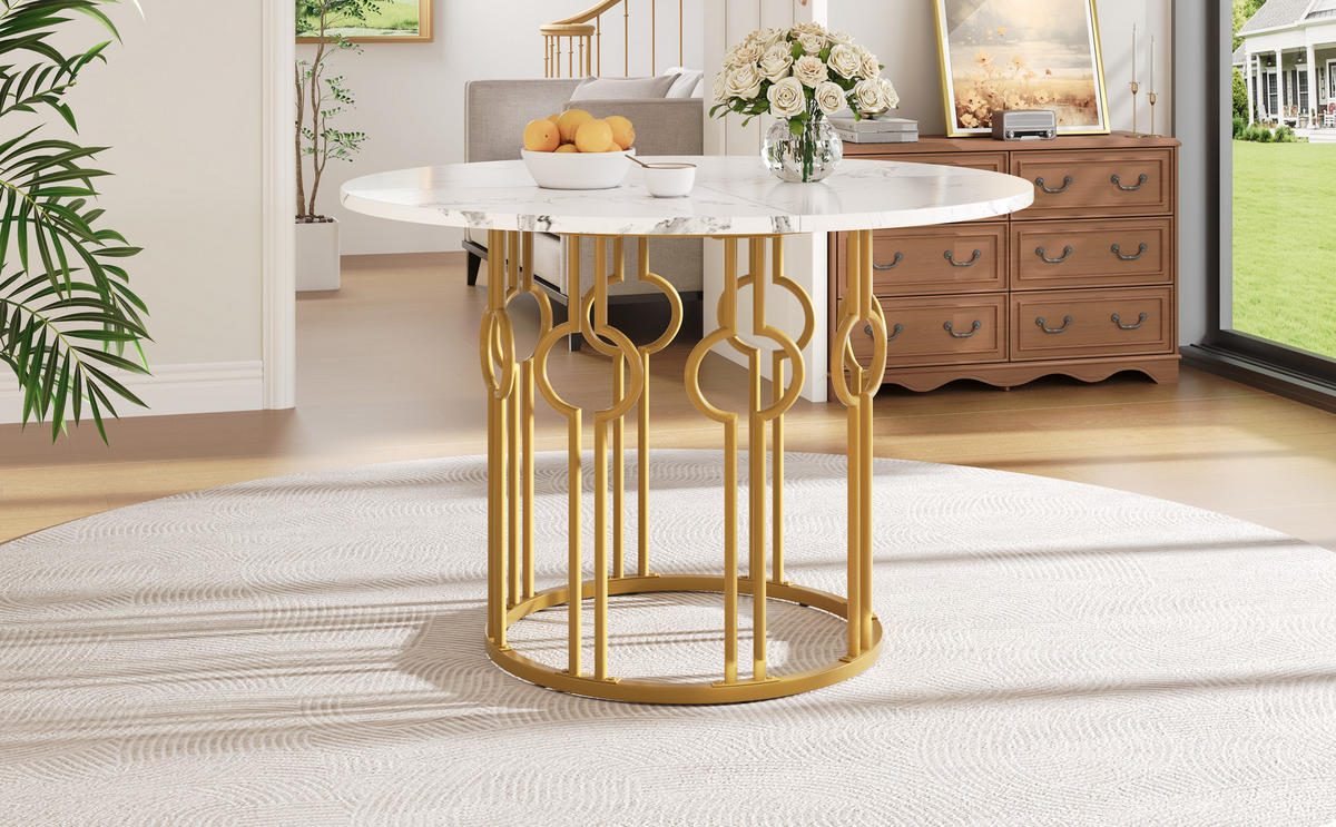 ESSTISCH 100x100x76 cm in Gold und Weiß aus MDF mit Metallbeinen - Weiß, Holzwerkstoff (100/100/76cm) - Modfu