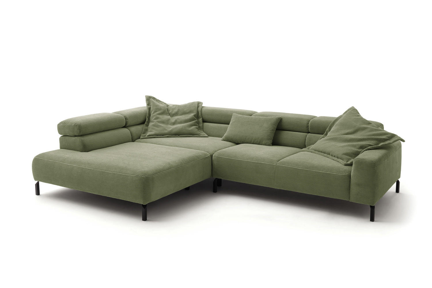 ECKSOFA MIT MOTORISCHEM SITZVORZUG DELIA Grün Cord - Schwarz/Grün, Textil/Metall (312/219cm) - KAWOLA