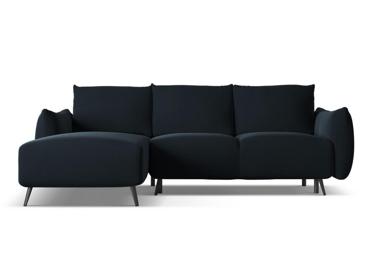 ECKSOFA mit Schlaffunktion Samt Stoff Blau - Blau/Schwarz, Textil/Metall (162/242cm) - Makamii