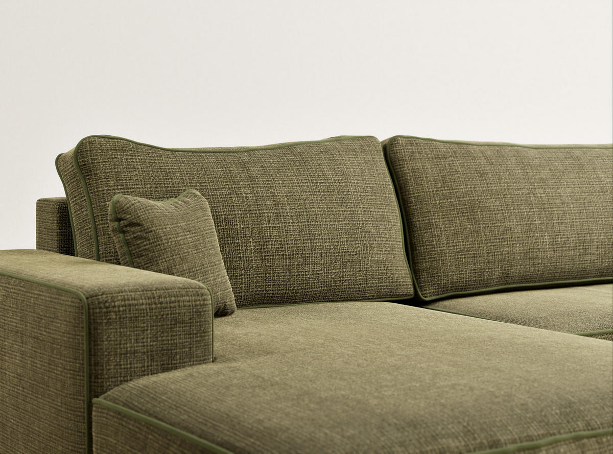 WOHNLANDSCHAFT Deseo Olivgrün Chenille-Stoff - Schwarz/Olivgrün, Holz/Holzwerkstoff (398/70/148cm) - Maison de Reve