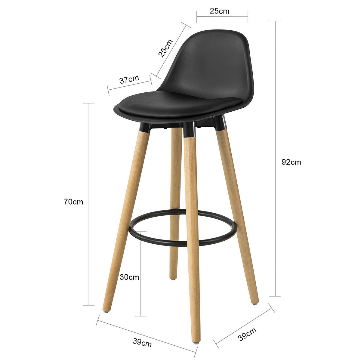 BARHOCKER Buche Schwarz - Naturfarben, Holzwerkstoff (39/92/41cm) - SoBuy