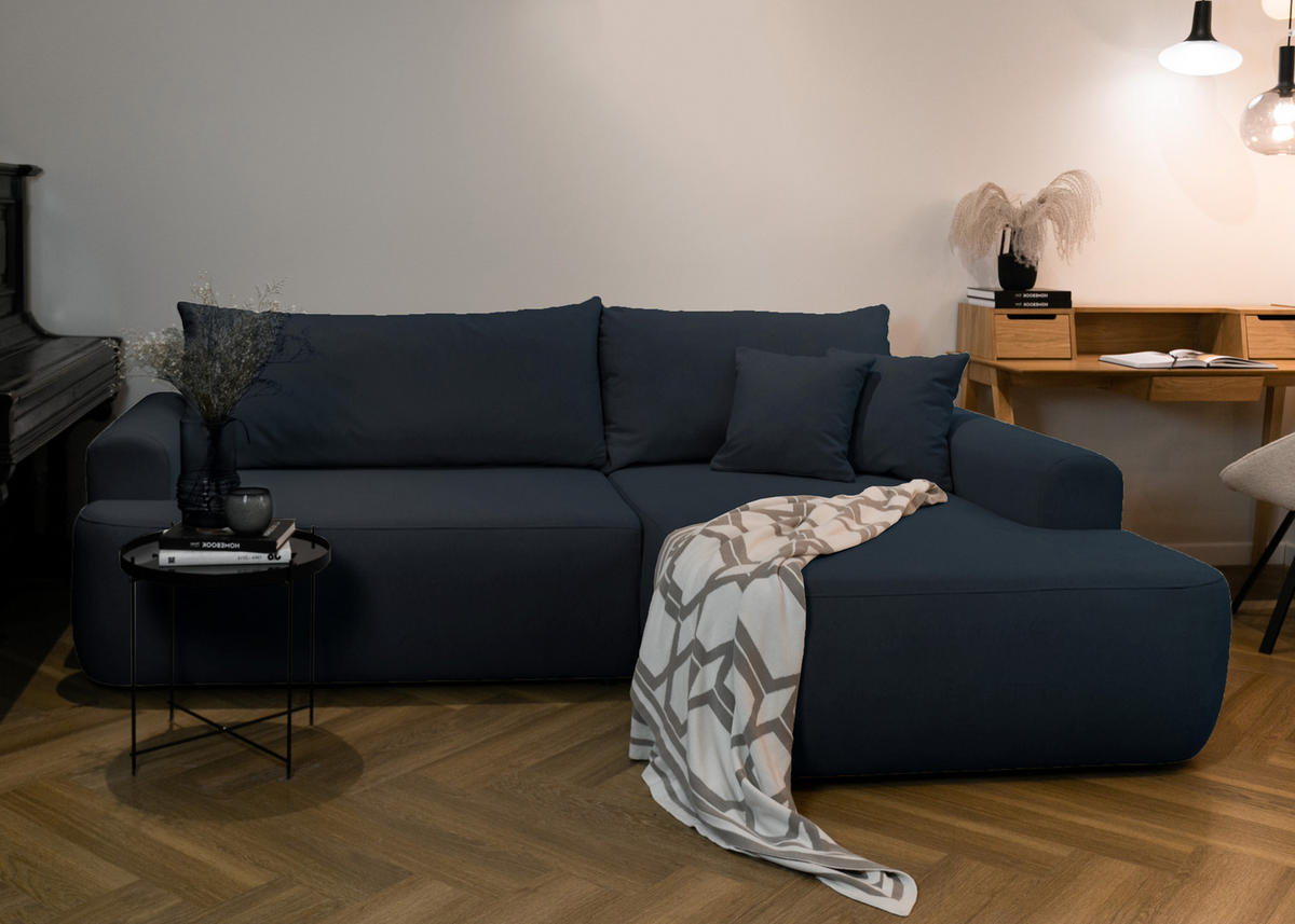 ECKSOFA Ovo Dunkelblau Velours - Schwarz/Dunkelblau, Kunststoff/Textil (260/165cm) - Selsey