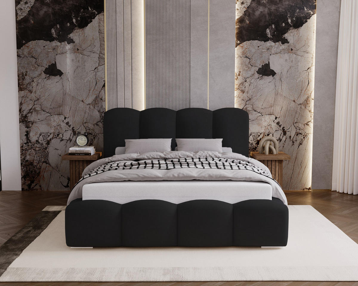 POLSTERBETT 140x200 cm Zenna mit Lattenrost, Bettkasten, Schwarz - Schwarz, Holz/Textil (140/200cm) - Emporius