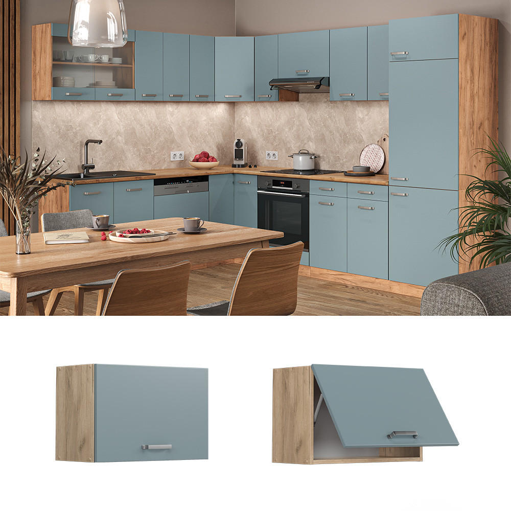 HÄNGESCHRANK R-Line Blau-Grau 60 cm Flach - Honigeiche/Eiche Wotan, Holzwerkstoff (60/40/31cm) - Vicco