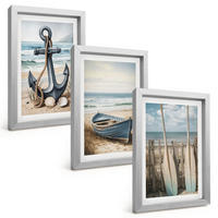 BILDER SET 3er Set - 20x30 cm Silberner Rahmen - Anker, Boot, Ruder, Strand - Silberfarben, Kunststoff (20/30cm) - TULUP