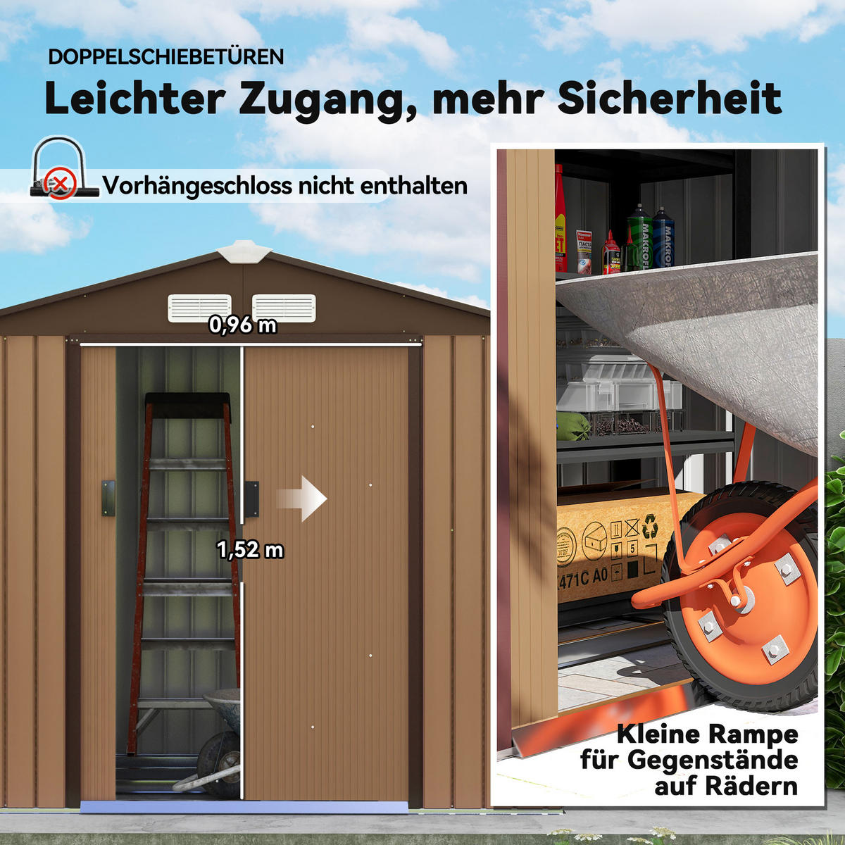 GERÄTEHAUS, Geräteschuppen, Schuppen mit Bodenrahmen, wetterfest, Stahl, Gelb - Gelb, Metall (130/185/213cm) - Outsunny