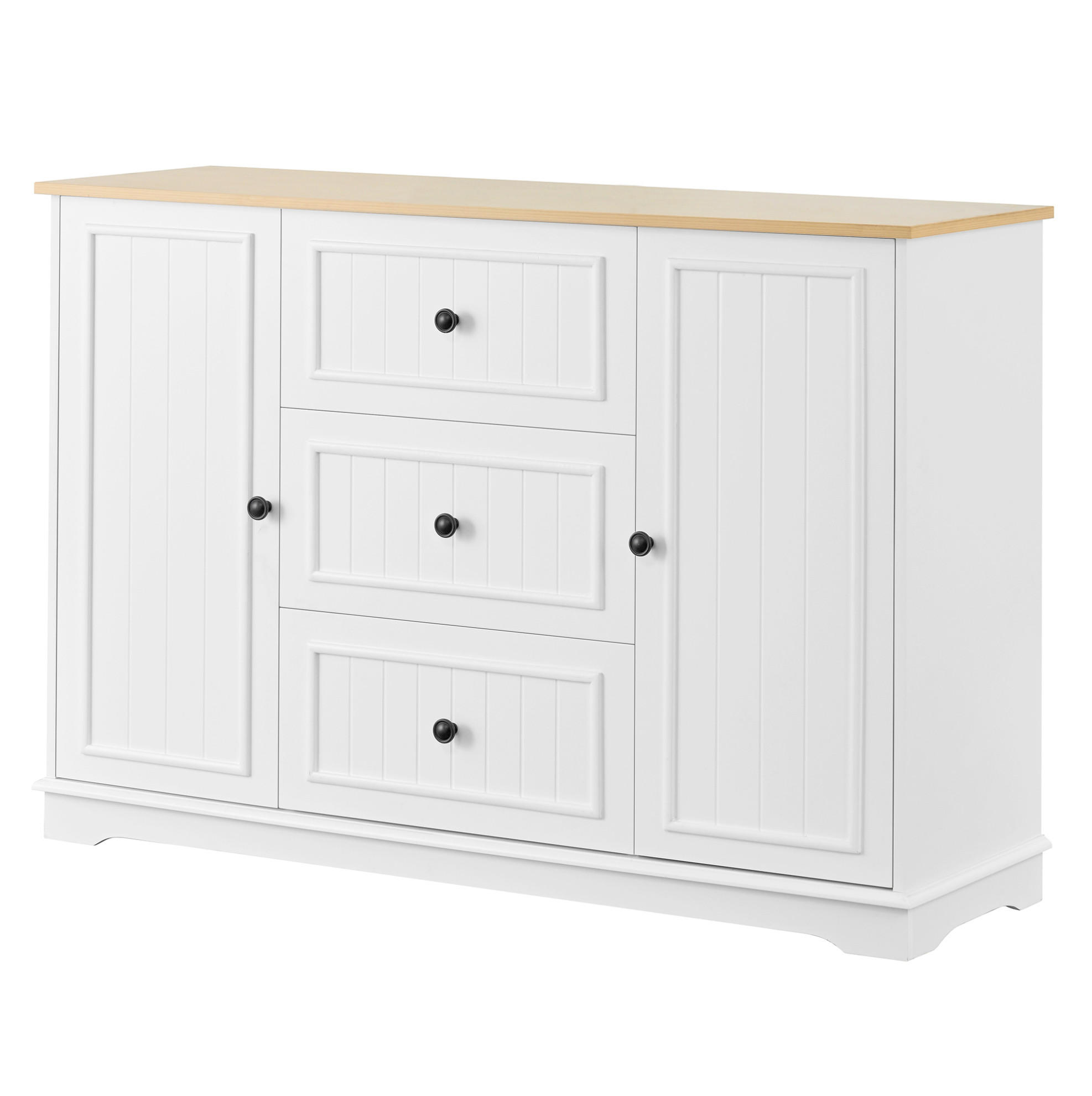 SIDEBOARD 126/40/86 cm Weiß aus MDF mit 3 Schubladen und Türen - Weiß, Holzwerkstoff (40/86/126cm) - OKWISH